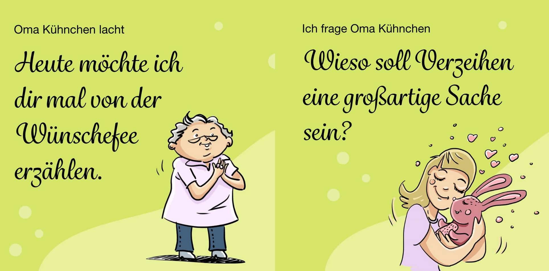 Oma Kühnchens Geschichten - Von Wünschen und Gesten: Dargestellt sind Oma Kühnchen und ihre Enkelin Edda